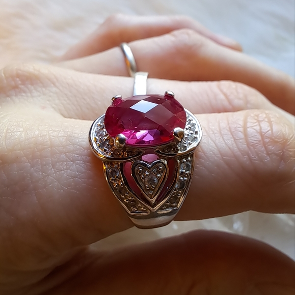 Sterling Silver & Ruby Ring - Size 7 - Picture 1 of 8